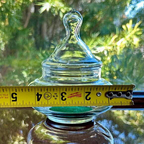 Vintage Clear Glass Apothecary Jar with Green Velvet Insert – 5" Tall - Picture 12 of 15